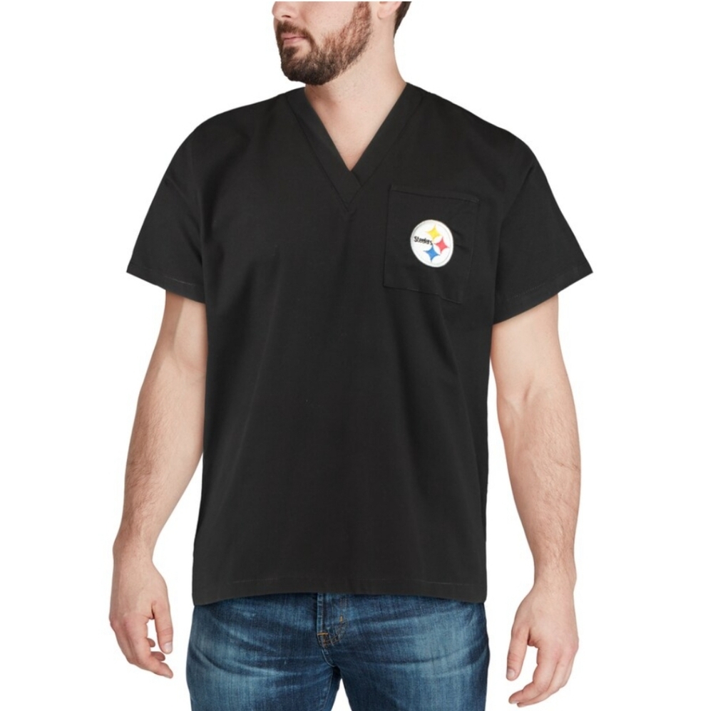 NEW NFL Team Apparel Pittsburgh Steelers Black Scrub Top Men's Size Large